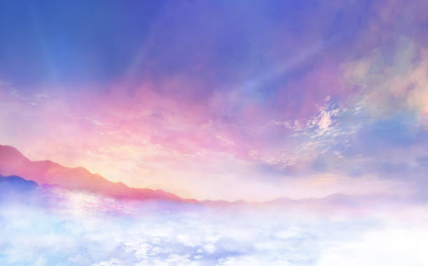 istock Sunrise sky and sea of clouds landscape illustration 1458645554