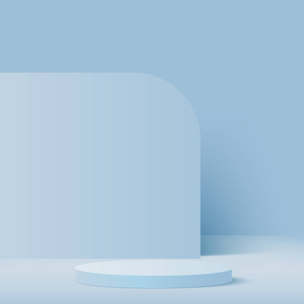istock 3d blue color podium and minimal blue color wall scene. 3d podium minimal abstract background. Vector 1458646804