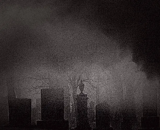 Vector illustration of Spooky Cemetery at night with fog