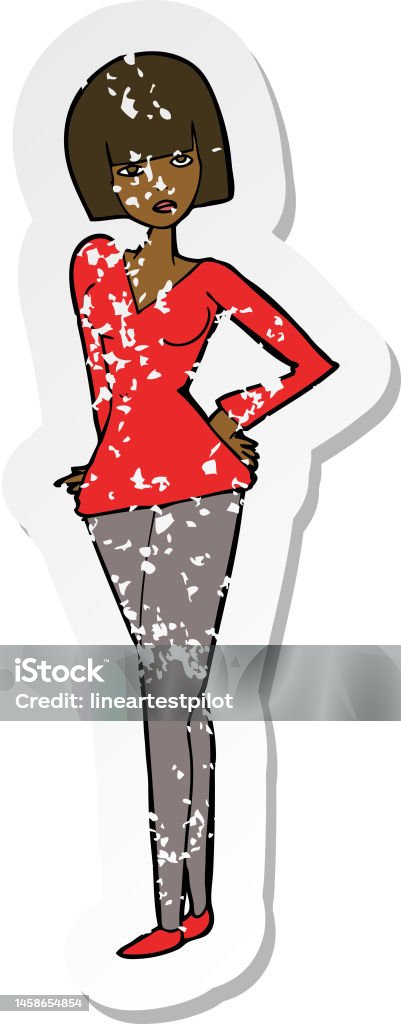 Ilustración de Pegatina Retro Angustiada De Una Mujer Bonita De Dibujos  Animados y más Vectores Libres de Derechos de 1980 - iStock