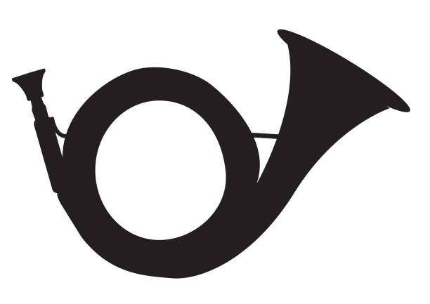 illustrations, cliparts, dessins animés et icônes de icône de corne ronde postale sur fond blanc. panneau de klaxon. symbole de la trompette. style plat. - post horn