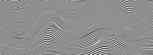 Vector illustration of Abstract Curved Lines Background In White And Black Color, Wave Pattern