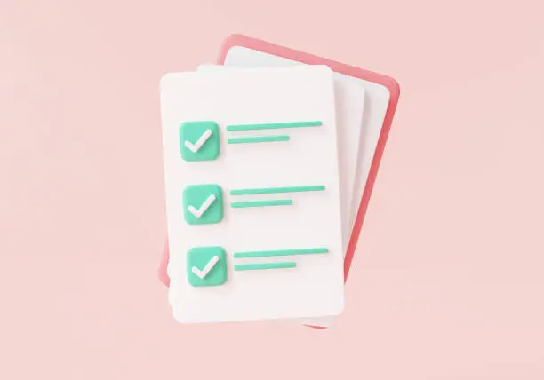 Photo of Clipboard with checklist icon on pink background. check marks on paper, Planning and organization of work, project plan, Document with check marks. business concept. 3d icon rendering illustration