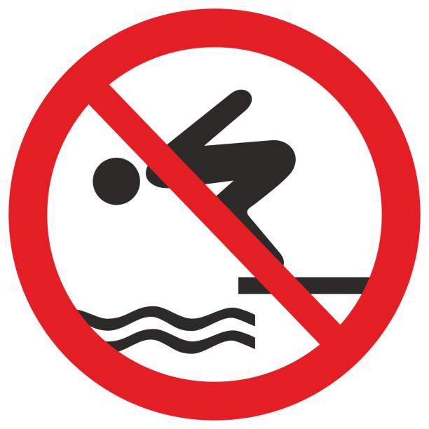 ilustraciones, imágenes clip art, dibujos animados e iconos de stock de no saltar al agua, no bucear, señal roja, eps. - poco profundo
