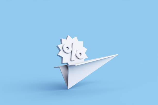 istock Plane with discount sale tag on blue background 1458679472