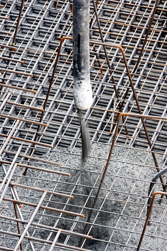 Steel reinforcement of a base plate. Construction building site
