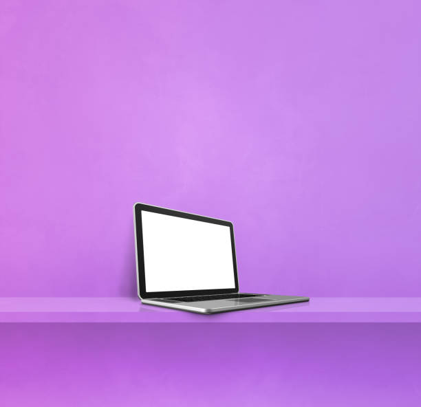 istock Laptop computer on purple shelf. Square background 1458681311