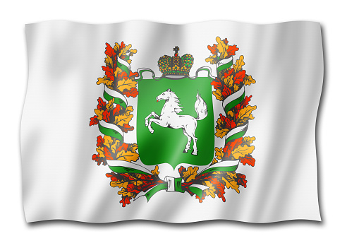 Tomsk state - Oblast -  flag, Russia waving banner collection. 3D illustration