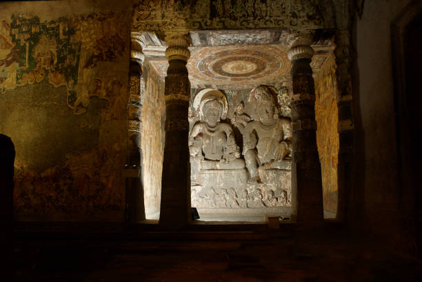 One of the main paintings in Ajanta cave number 2 is the story of Vidura Pandita stock photo