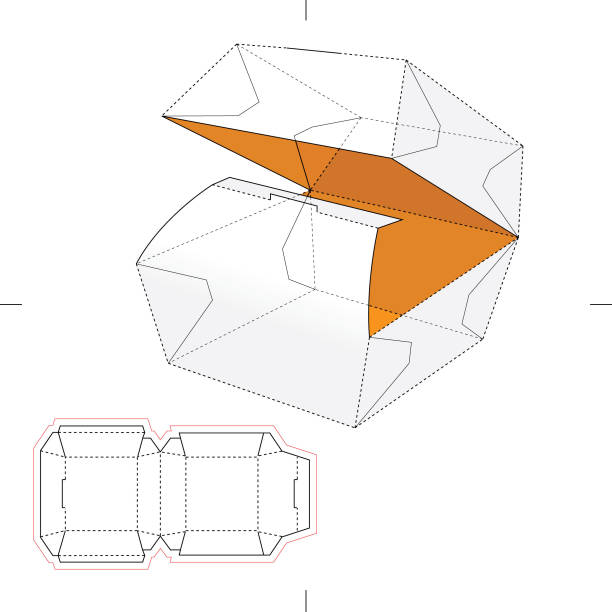 Hamburger Box with Blueprint This is a vector illustration of a hamburger box with blueprint drawing box dieline drawings stock illustrations