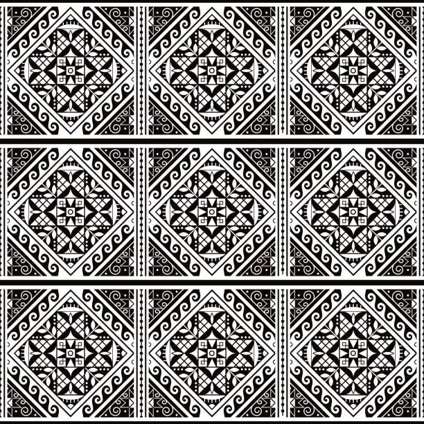 Vector illustration of Easter eggs Pysanky vector seamless folk art from Ukraine - Hutsul traditional design in black and white with stars and geometric shapes