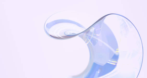 istock Abstract geometric background with holographic glass shape 3d render. Iridescent transparent plastic, clear liquid water wave with gradient texture, digital art composition in motion 1458700522