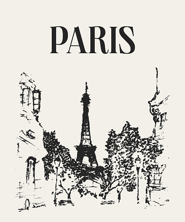 Streets in Paris France illustration, hand drawn. Vector illustration