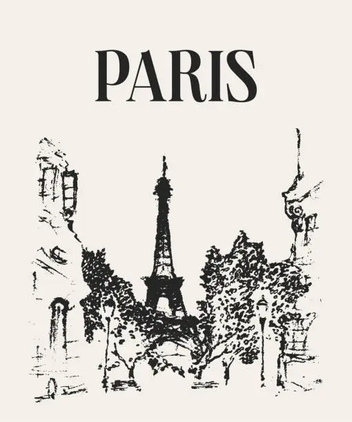 Vector illustration of Streets in Paris, France, illustration, hand drawn