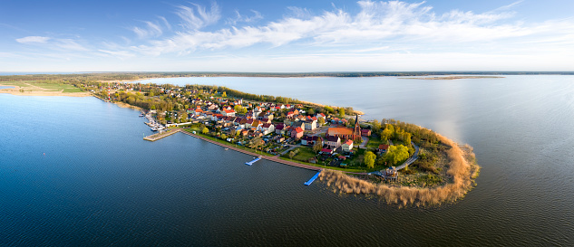Vacations in Poland - aerial view of Nowe Warpno, a small tourist town on the Szczecin Lagoon near the border with Germany