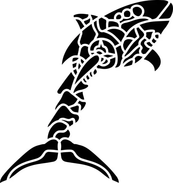 Vector illustration of Shark Vector Stencil, Black and White