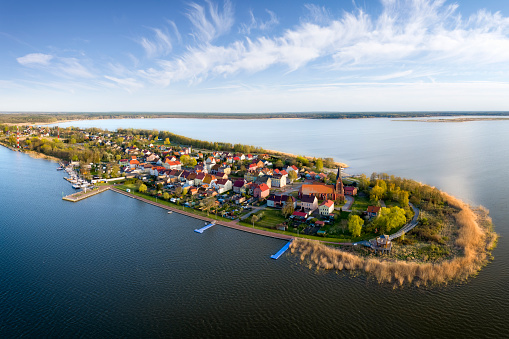 Vacations in Poland - aerial view of Nowe Warpno, a small tourist town on the Szczecin Lagoon near the border with Germany