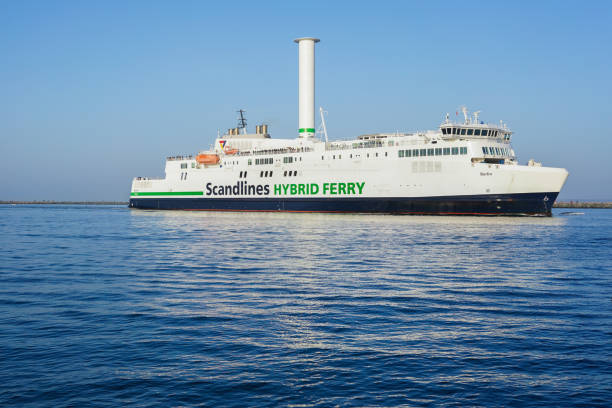 The hybrid Scandlines ferry "Berlin" in Warnemünde stock photo