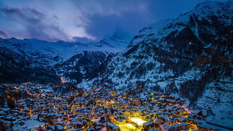 Time lapse of Matterhorn and Swiss Alps, Zermatt, Switzerland.