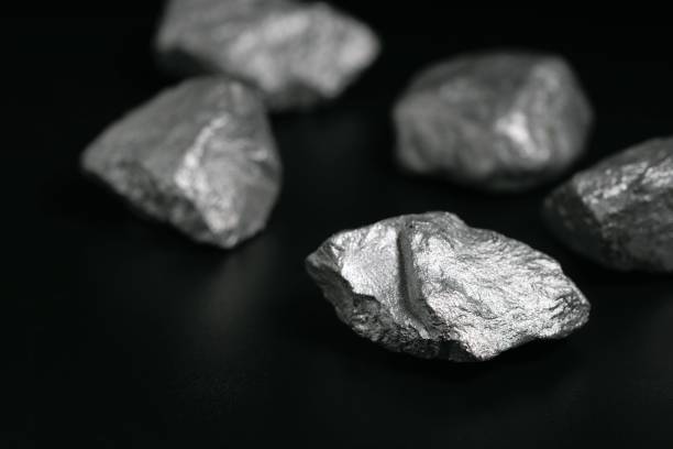 istock Pure silver or platinum from the mine that was unearthed was placed on the black sand. 1458706967