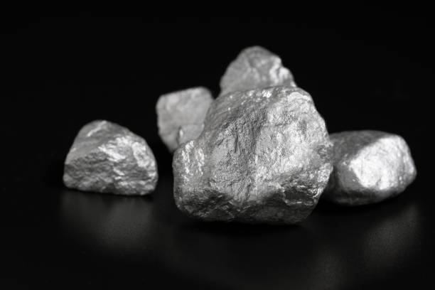 istock Pure silver or platinum from the mine that was unearthed was placed on the black sand. 1458706975