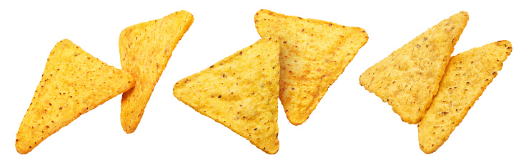 Delicious nachos chips set, isolated on white background