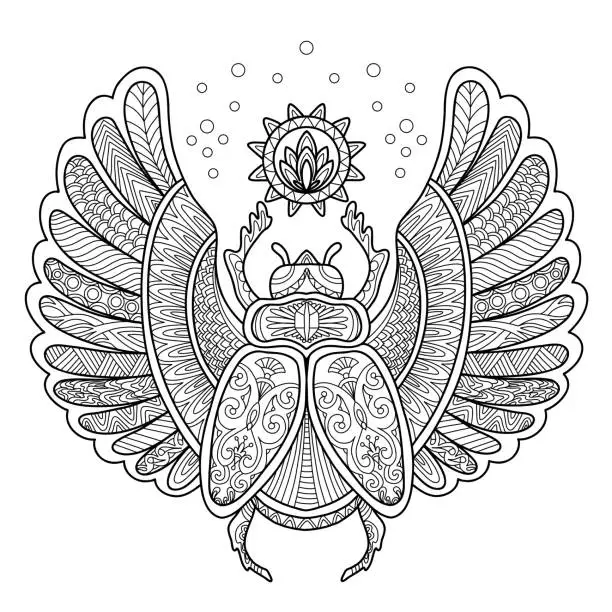 Vector illustration of Scarab beetle adult antistress coloring page vector