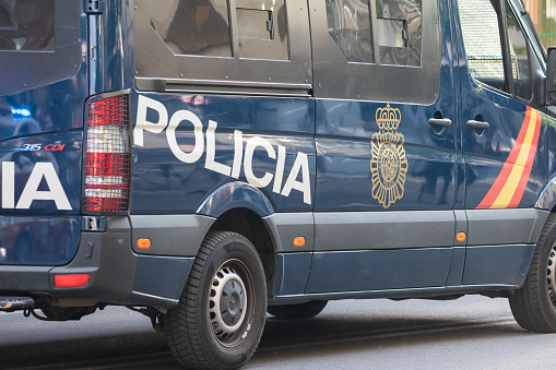 Madrid, Spain. June, 25, 2022. National Police van. Spanish police armored van with the police sign and the spanish flag