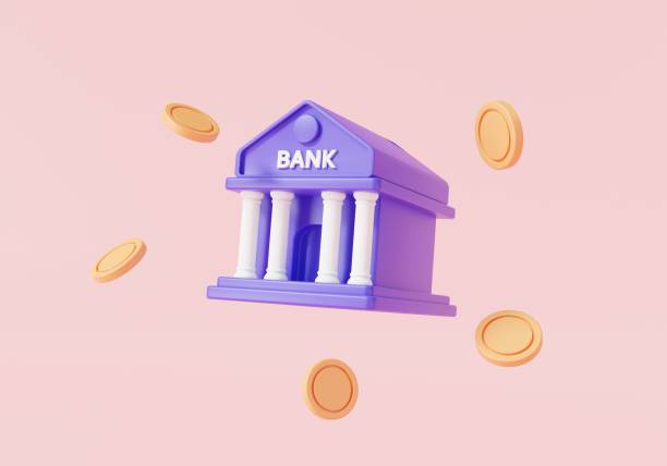 Bank building with coins on pink background. Online banking, bank transactions service, money-saving, bank finance, financial business. Money transaction or savings concept. 3d render illustration Bank building with coins on pink background. Online banking, bank transactions service, money-saving, bank finance, financial business. Money transaction or savings concept. 3d render illustration credit card paying banking business stock pictures, royalty-free photos & images