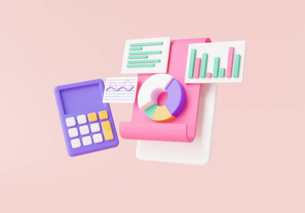 istock Business financial chart graph with calculator. Financial development, Financial analysis, statistics, Financial reports statement, budget management. Accounting concept. 3d icon render illustration 1458711301
