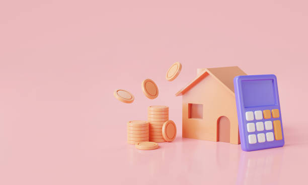 berechnung der immobilieninvestitionskosten. haushypothekenberechnung, geschäftskredite für immobilien, wohnfinanzierung wirtschaft, wohneigentum. immobilienhypothekenkonzept. 3d-rendering-illustration - loan house calculator currency stock-fotos und bilder