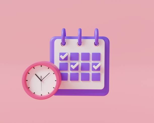 istock 3d render illustration calendar with alarm clock icon on pink background. Calendar assignment icon. Meeting reminder planner, holiday, reminder, Scheduled, event, date, note. Planning concept. 1458711379