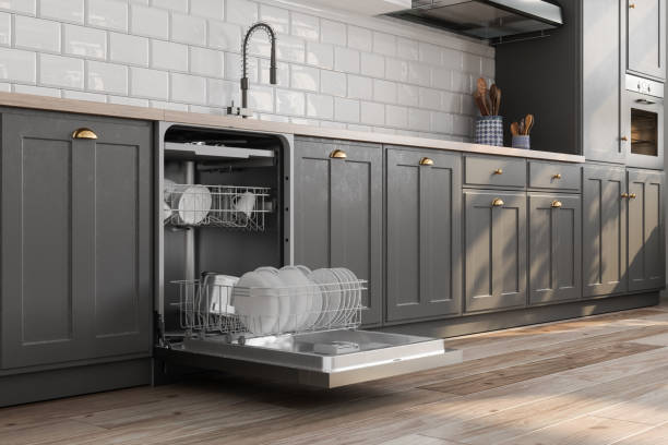 istock Close-up View Of Open Dishwasher With Kitchen Utensils In It 1458713174