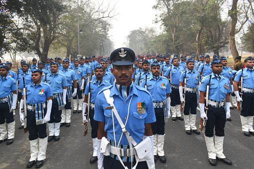 Colombo, Sri Lanka - January 27, 2012: Policemen standing on street in Colombo, Sri Lanka. The Sri Lankan police force has a manpower of of approximately 85,000.