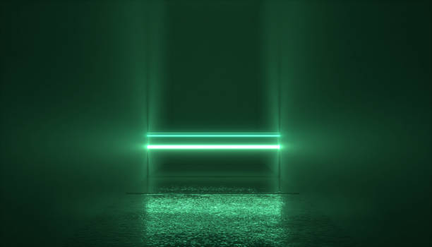 istock Green neon light in a dark room 1458713673