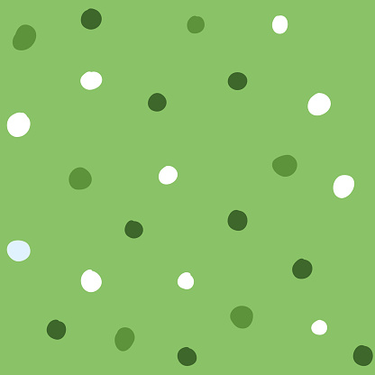 Colorful dots seamless pattern in flat style. Vector illustration isolated on green background.