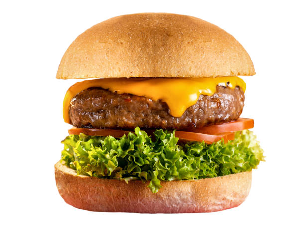 Delicious succulent hamburger on white background stock photo