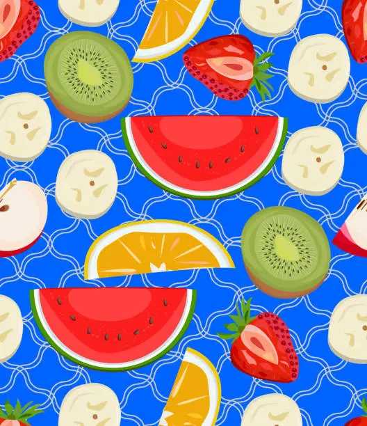 Vector illustration of mixed fruits seamless pattern