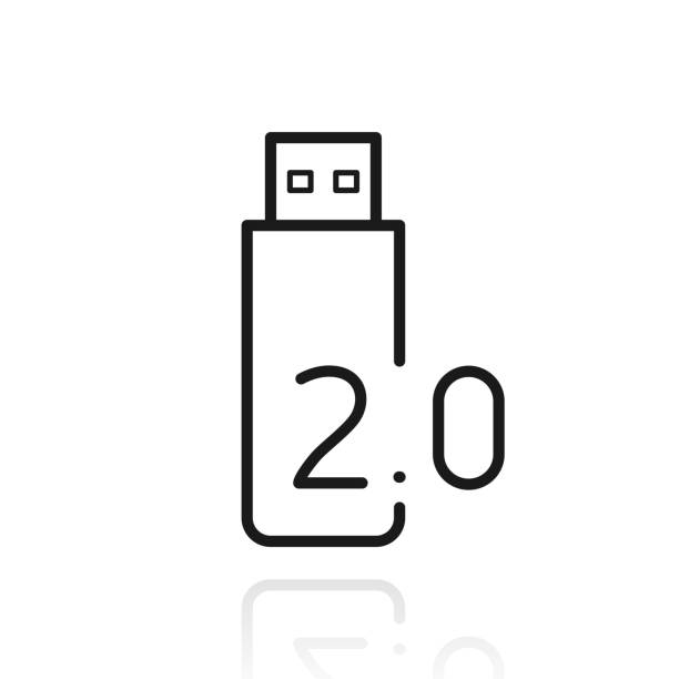 ilustraciones, imágenes clip art, dibujos animados e iconos de stock de unidad flash usb 2.0. icono con reflejo sobre fondo blanco - usb 2 0