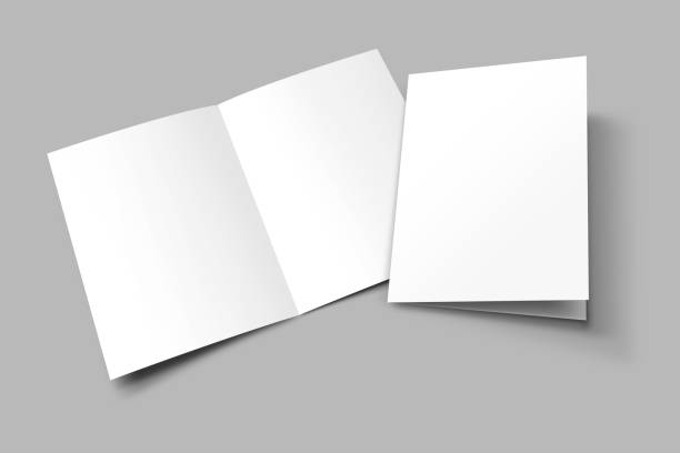 a3 half fold blank opened and closed 3d illustration magazine mock-up with cover. book, brochure, pamphlet, catalog empty mockup for presentation on isolated light grey background. 3d illustrating - ihopvikt bildbanksfoton och bilder