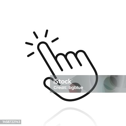 istock Click with hand cursor. Icon with reflection on white background 1458722143