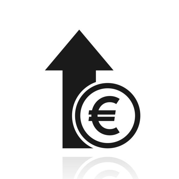 ilustraciones, imágenes clip art, dibujos animados e iconos de stock de aumento del euro. icono con reflejo sobre fondo blanco - moving up prosperity growth arrow sign