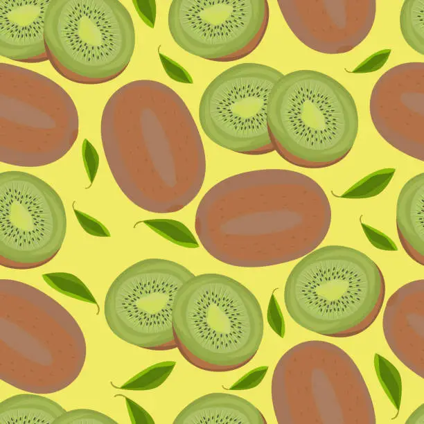 Vector illustration of kiwi  fruit with slice seamless pattern