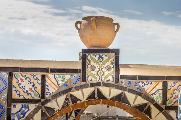 Vase in a traditional rooftop in Tunis, Tunisia