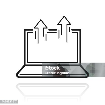 istock Send from laptop. Icon with reflection on white background 1458724517