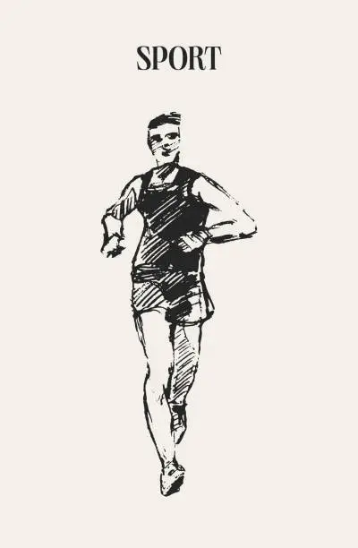 Vector illustration of Sketch of a runner silhouette, running man isolated on background. Vector illustration