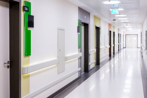 istock Hospital corridor with rooms 1458729456