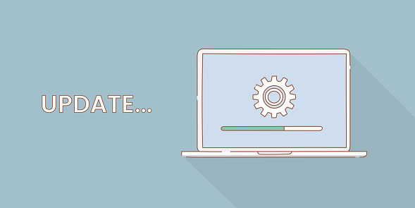 Simple Update Image Online Update Software For Computer Laptop Concept With Outline Or Line ...