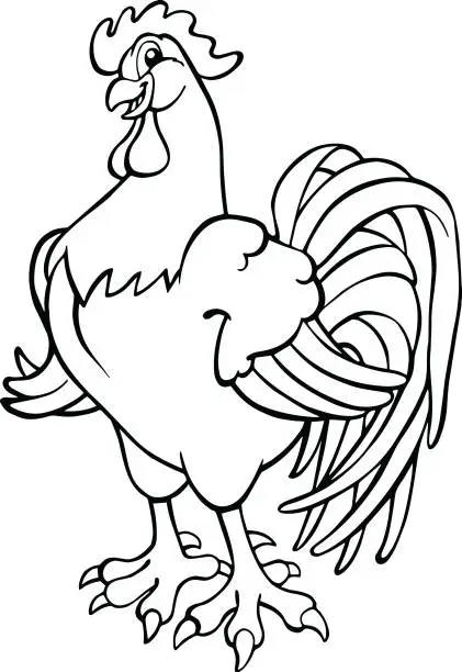 Vector illustration of Rooster, black and white on a white background