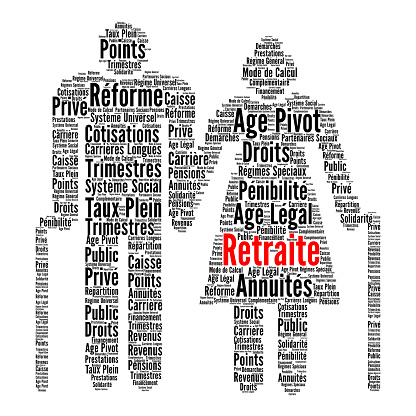 Pension reform in France word cloud called reforme de la retraite in French language